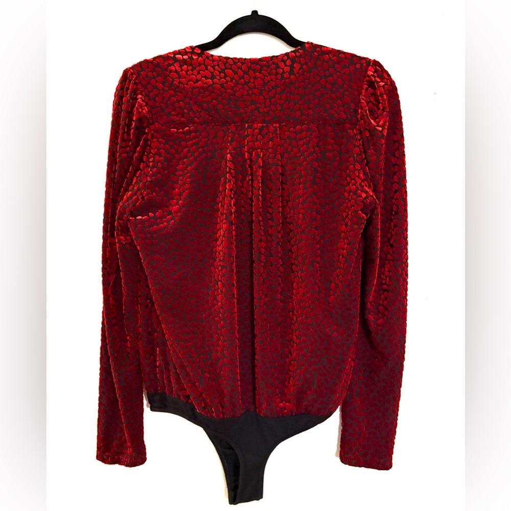 NWOT Buddy Love, Faux Wrap Body Suit, Black with Red Velvet Animal Print, Size S - Picture 2 of 9
